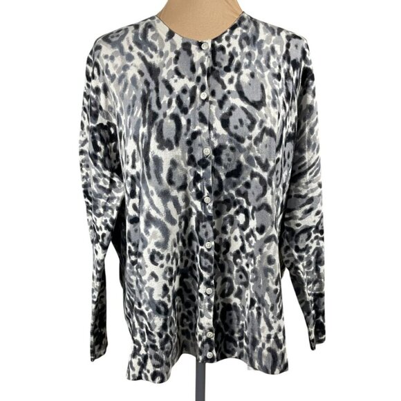 Merona Women's Cardigan Sweater Animal Print Grey Black Size 3 - Picture 1 of 6